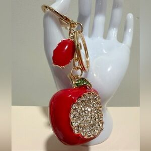 Red Apple Keychain with Rhinestones